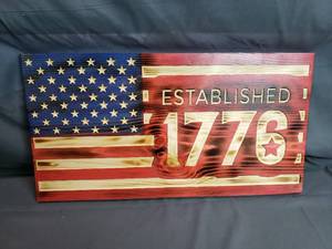 Established 1776 CNC Wood Burned American Flag