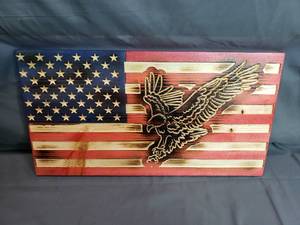Flying Eagle Wood Burned American Flag CNC