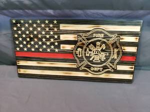 Fire Department Wood Burned CNC American Flag