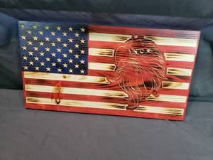 Eagle American Flag CNC Carved Burned Wood