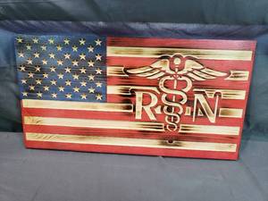 RN CNC Wood Burned American Flag