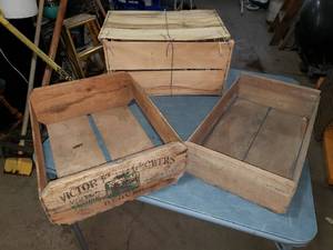 Wooden Box and 2 Fruit Crates
