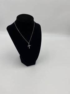 lot 16 image: Silver Cross Necklace With Rhinestones and Thin Cable Chain
