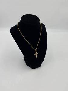 lot 17 image: Gold Cross Necklace with Rhinestones on Tiffany Chain