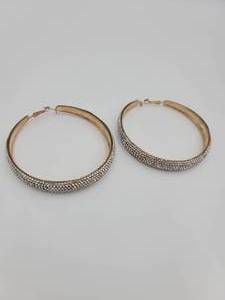 lot 7 image: Gold Rhinestone Lines Gold Hoops
