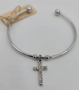 lot 11 image: Silver Pave Cross Pinch Bangle