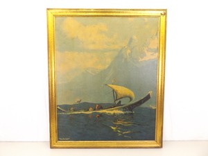 lot 5 image: Vintage Large Wood Framed Northern Pacific Railway R.R. Alaska Print on Board