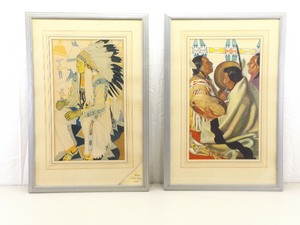 lot 6 image: 2 Wood Framed 1930s Winold Reiss Native American Prints