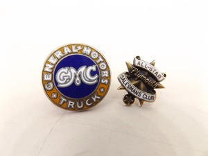 lot 55 image: 2 Vintage GMC Trucks and Plymouth Sales Award Pins