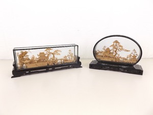 lot 65 image: 2 Vintage MINT Condition Carved Cork Asian Village Displays