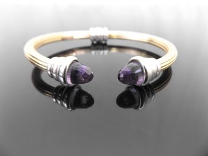 lot 101 image: 14k Yellow Gold Sterling Silver Accented Designer Amethyst Hinge Bracelet