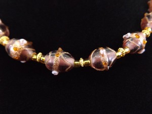 lot 125 image: Vintage Purple and Copper Foil Lampwork Venetian Bead Necklace