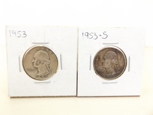 lot 141 image: 1953 P and S US Silver Washington Quarters