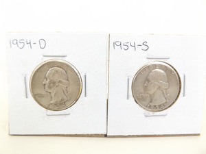 lot 142 image: 1954 D and S US Silver Washington Quarters
