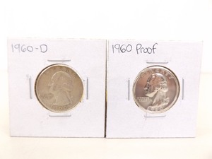 lot 145 image: 1960 D and Proof US Silver Washington Quarters