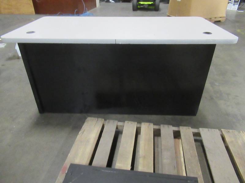 lot 141 image: Sandusky 6 Drawer Steel Desk with Laminate Top - 1 Drawer off glides, missing key. Used in warehouse.