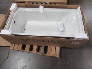 lot 112 image: Sterling  5 ft. Right-Hand Drain Rectangular Alcove Bathtub in White, 71171720. - Small Chip on Tile Flange LH Side.