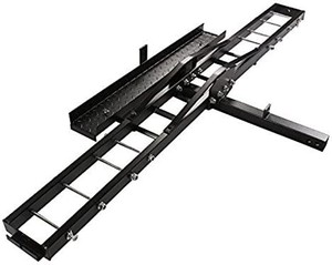 lot 219 image: TMS T-NS-MRC001 500-Pound Heavy Duty Motorcycle Dirt Bike Scooter Carrier Hitch Rack Hauler Trailer with Loading Ramp and Anti-Tilt Locking Device - Open Carton.