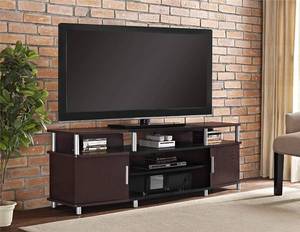 lot 223 image: Dorel Home Furnishings Ameriwood Home Carson TV Stand for TVs up to 70, Cherry, 1751096PCOM - Some Carton Damage - Unclaimed Freight.
