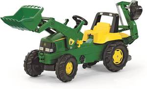 lot 228 image: Kettler rolly toys John Deere Pedal Tractor with Working Loader and Backhoe Digger, Youth Ages 3 - Open Carton.