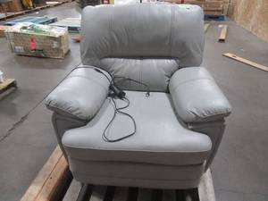 lot 229 image: Christopher Knight Home Laurent Swivel Power Recliner, Faux Leather, Light Grey  Black, 304659. - Does not Power-Up