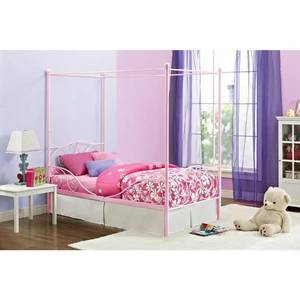 lot 218 image: DHP Canopy Pink Twin Size Bed Frame, 4020759. Open Carton.