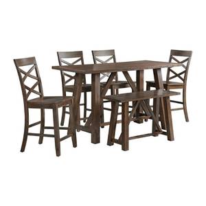 lot 131 image: Picket House Furnishings Regan 6PC Counter Height Dining Set in Cherry-Table, 4 Side Chairs & Bench - Open Carton, May Not Be Complete.