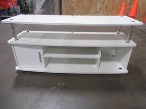 lot 238 image: Monterey 47 in. White Composite TV Stand Fits TVs Up to 46 in. R5-211 - Missing Storage Door and Back Center Post. Scratch and Dent.