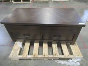 lot 149 image: Dex 48 in. Walnut Large Rectangle Wood Coffee Table with Lift Top - Damaged - Needs Repair.
