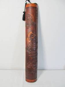 lot 9 image: Relief Carved Vintage Japanese Bamboo Wall Hanging