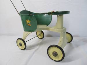 lot 13 image: Nice Clean Vintage Mid Century Tin DollBaby Stroller