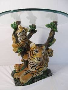 lot 14 image: Sculptural Tiger CoffeeSide Table wBeveled Glass Top