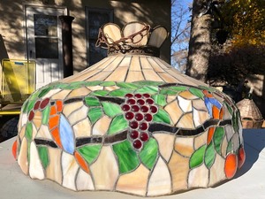 lot 39 image: Large Vintage Slag Glass Hanging Lamp wFruit Design