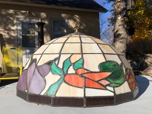 lot 40 image: Vintage Slag Glass Hanging Lamp wVegetable Design