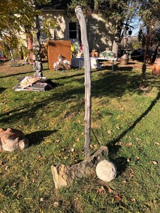 lot 53 image: LARGE Log & Stone Golf Club & Ball Lawn Sculpture