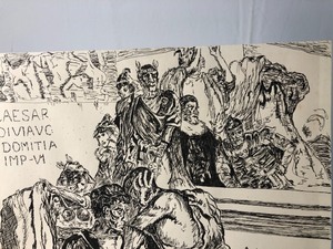 lot 111 image: Impressive Vintage Original Ink Line Drawing - Death of Julius Caesar
