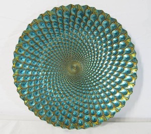 lot 66 image: Large Art Glass Peacock Feather Centerpiece PlatterCharger