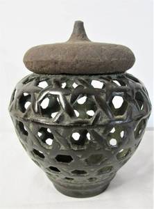 lot 74 image: Old Vintage Pierced Iron Acorn Candle Lantern