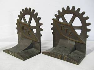 lot 75 image: Old Vintage Bronze Bookends - Pi Tau Epsilon