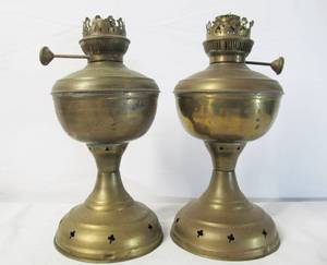 lot 76 image: Pair of Vintage Russian Brass Oil Lamps