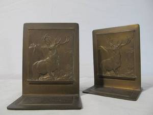 lot 78 image: 1930s Signed Bastian Bros Brass THE HARTFORD Insurance Advertising Bookends