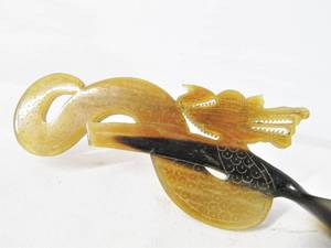 lot 80 image: Vintage Hand Carved Buffalo Horn Dragon Spoon