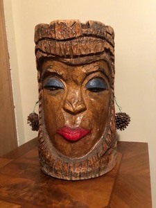 lot 87 image: LARGE Hand Carved Signed Natural Palm Tree Stump Sculptural TIKI StoolChair