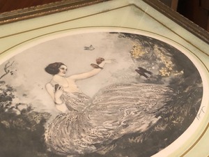 lot 90 image: Vintage Lift-Top Vanity Table wLovely Signed Aquatint Print on Top
