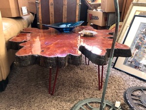lot 92 image: Excellent Large Live-Edge Wood Slab Coffee Table wMid Century Hairpin Legs