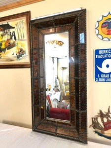 lot 144 image: LARGE Reverse Painted Glass Moroccan Style Floor or Wall Mirror