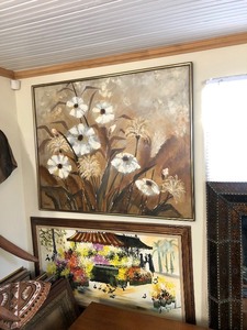lot 148 image: Large Vintage Framed Signed LEE REYNOLDS Mid Century Floral Landscape Painting.