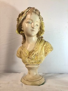 lot 149 image: Signed Vintage Grinam Niam - Paris Highly Detailed Bust Sculpture of a Young Girl