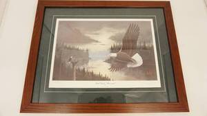 Framed & Matted Picture Of The Bald Eagles Homestead By Les C. Kouba & Signed By Him--28 34  x  23