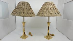 Two Gold Base Table Lamps W Shades